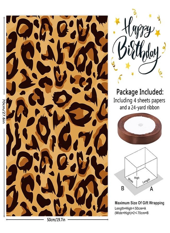 Boerni Safari Jungle Animal Fur Paw Skin Print Wrapping Paper Paper 4 Foled Flat Sheets in 4 Designs 15 sq. ft. ttl. With 22m Silk Ribbon, Giraffe Tiger Zebra Leopard Gift Wrap For Wild One 1st Birthday Wedding Valentine Party - Image 2